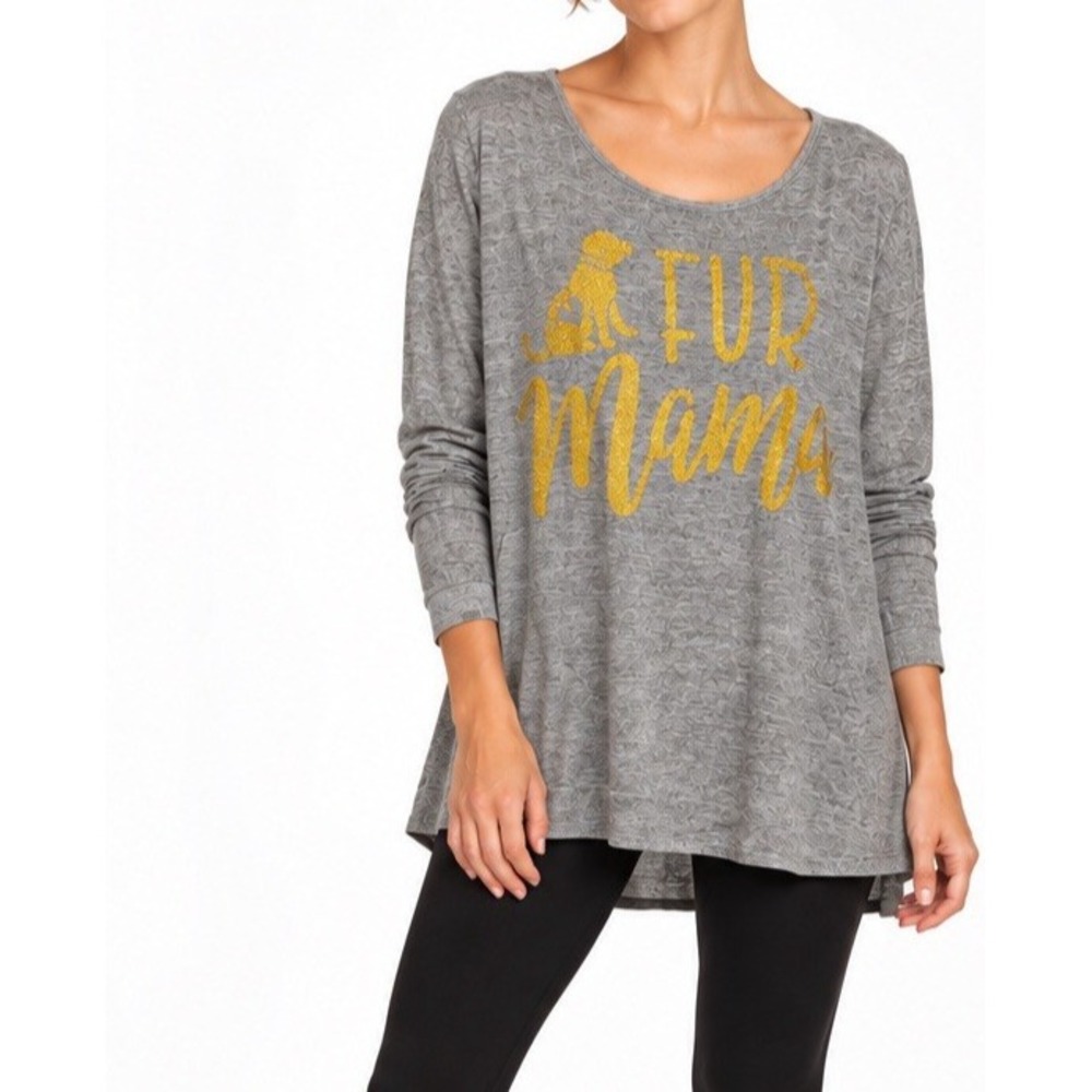 Simply Southern NWT Fur Mama Top Grey Pullover Long Sleeve Open Back Size XXL